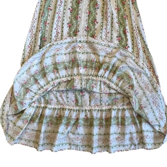 Vintage 1970s Vicki Vaughn Promenade XS Green Floral Prairie Ruffle Maxi Dress - Picture 13 of 16